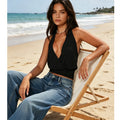 Deep V Halter Crop Top – Women’s Y2K Backless Party & Clubwear Cami