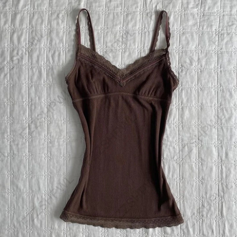 Women Y2K Vintage V Neck Cami Top Lace Sequins Spaghetti Strap Slim Flowy Chiffon Retro Coquette Casual Summer Tank Top