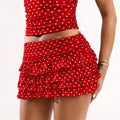 Y2K Polka Dot Mini Skirt for Women – Low Rise Layered Ruffle Pleated A-Line Short Skirt