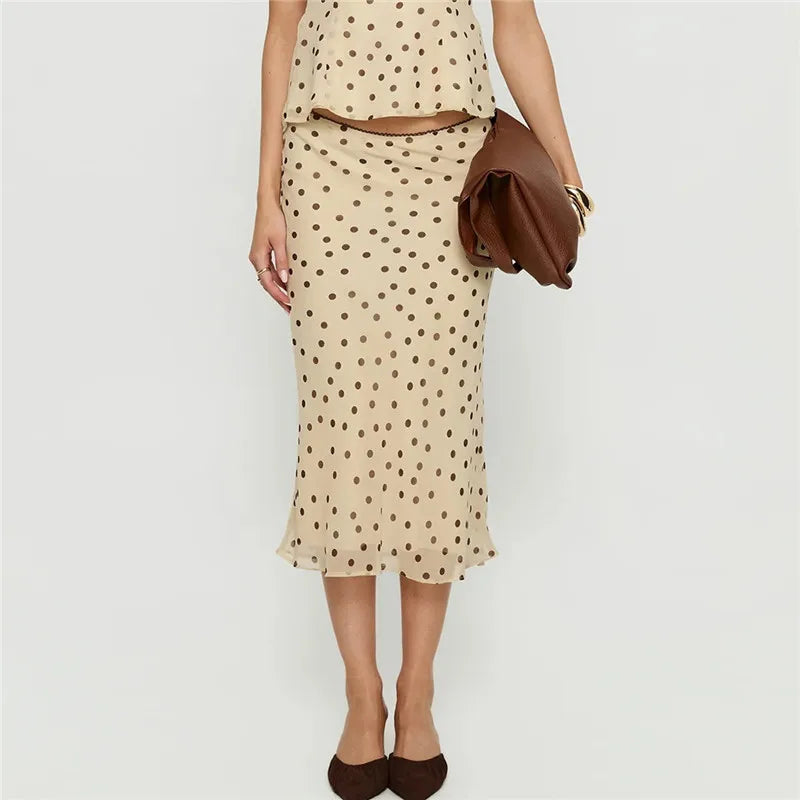 Chic Polka Dot Bodycon Midi Skirt – Flattering Slim Fit for Casual & Party Looks